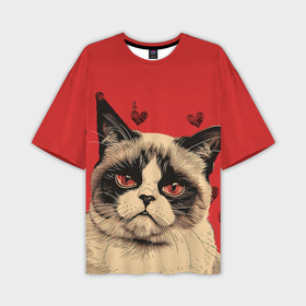 Мужская футболка oversize 3D с принтом Недовольный кот антивалентин в Курске,  |  | Тематика изображения на принте: 