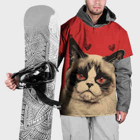 Накидка на куртку 3D с принтом Недовольный кот антивалентин в Петрозаводске, 100% полиэстер |  | Тематика изображения на принте: 