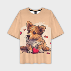 Мужская футболка oversize 3D с принтом Влюбленная собачка с сердечками ,  |  | 
