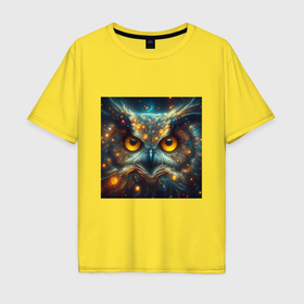 Мужская футболка хлопок Oversize с принтом Голова космической совы в Тюмени, 100% хлопок | свободный крой, круглый ворот, “спинка” длиннее передней части | 