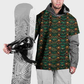 Накидка на куртку 3D с принтом Зеленая ткань с золотыми заклепками в Новосибирске, 100% полиэстер |  | 