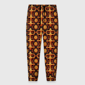 Мужские брюки 3D с принтом Оранжевый деревянный абстрактный паттерн в Тюмени, 100% полиэстер | манжеты по низу, эластичный пояс регулируется шнурком, по бокам два кармана без застежек, внутренняя часть кармана из мелкой сетки | 