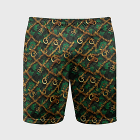 Мужские шорты спортивные с принтом Золотая цепочка на зеленой ткани ,  |  | 