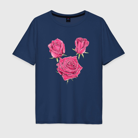 Мужская футболка хлопок Oversize с принтом Розы красные в Тюмени, 100% хлопок | свободный крой, круглый ворот, “спинка” длиннее передней части | 