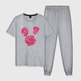 Мужская пижама хлопок с принтом Розы красные в Курске, 100% хлопок | брюки и футболка прямого кроя, без карманов, на брюках мягкая резинка на поясе и по низу штанин
 | Тематика изображения на принте: 