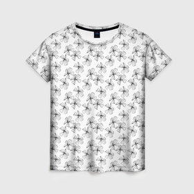 Женская футболка 3D с принтом Белый в маленький цветочек в Кировске, 100% полиэфир ( синтетическое хлопкоподобное полотно) | прямой крой, круглый вырез горловины, длина до линии бедер | 