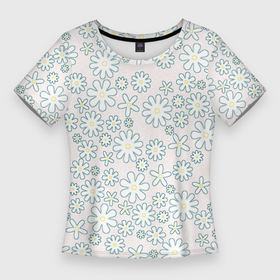 Женская футболка 3D Slim с принтом Бежевый паттерн ромашки в Курске,  |  | Тематика изображения на принте: 