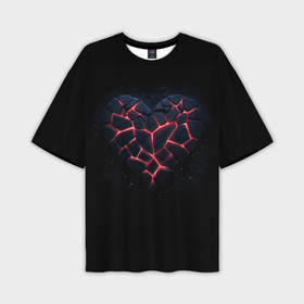 Мужская футболка oversize 3D с принтом Разбитое сердце из камня и неона в Белгороде,  |  | 