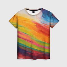 Женская футболка 3D с принтом Мазки красками в Екатеринбурге, 100% полиэфир ( синтетическое хлопкоподобное полотно) | прямой крой, круглый вырез горловины, длина до линии бедер | 