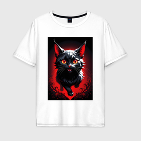Мужская футболка хлопок Oversize с принтом Черный кот в движении в Екатеринбурге, 100% хлопок | свободный крой, круглый ворот, “спинка” длиннее передней части | 