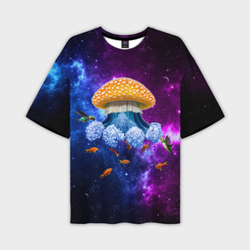 Мужская футболка oversize 3D с принтом Space mushroom ,  |  | 