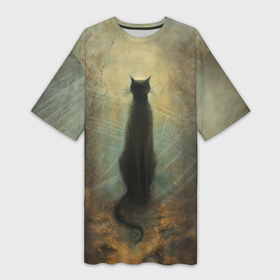 Платье-футболка 3D с принтом Кот в лунном свете в Курске,  |  | 