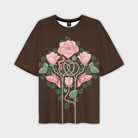 Мужская футболка oversize 3D с принтом Розовые розы и бабочки в стиле Морриса в Кировске,  |  | 