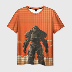 Мужская футболка 3D с принтом Воин в броне Братства Стали , 100% полиэфир | прямой крой, круглый вырез горловины, длина до линии бедер | 