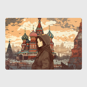 Магнитный плакат 3Х2 с принтом Русская девушка на фоне  Москвы в Тюмени, Полимерный материал с магнитным слоем | 6 деталей размером 9*9 см | 