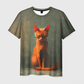 Мужская футболка 3D с принтом Серьезный рыжий кот в Тюмени, 100% полиэфир | прямой крой, круглый вырез горловины, длина до линии бедер | 