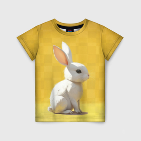 Детская футболка 3D с принтом Белоснежный кролик в Белгороде, 100% гипоаллергенный полиэфир | прямой крой, круглый вырез горловины, длина до линии бедер, чуть спущенное плечо, ткань немного тянется | 