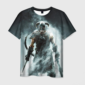 Мужская футболка 3D с принтом Skyrim   Dovahkiin в Курске, 100% полиэфир | прямой крой, круглый вырез горловины, длина до линии бедер | 