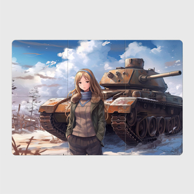 Магнитный плакат 3Х2 с принтом Русская боевая девушка на фоне танка в Тюмени, Полимерный материал с магнитным слоем | 6 деталей размером 9*9 см | 