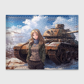Обложка для студенческого билета с принтом Русская боевая девушка на фоне танка в Кировске, натуральная кожа | Размер: 11*8 см; Печать на всей внешней стороне | 