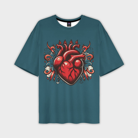 Мужская футболка oversize 3D с принтом Татуировка с красным человеческим сердцем ,  |  | Тематика изображения на принте: 