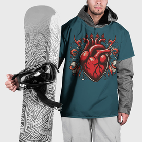 Накидка на куртку 3D с принтом Татуировка с красным человеческим сердцем в Петрозаводске, 100% полиэстер |  | 