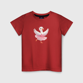 Детская футболка хлопок с принтом Балерина гусыня в розовом платье в Екатеринбурге, 100% хлопок | круглый вырез горловины, полуприлегающий силуэт, длина до линии бедер | Тематика изображения на принте: 