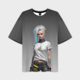 Мужская футболка oversize 3D с принтом Блондинка в белой футболке Cyberpunk 2077 в Курске,  |  | 