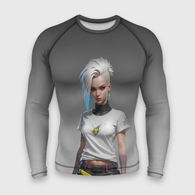 Мужской рашгард 3D с принтом Блондинка в белой футболке Cyberpunk 2077 в Курске,  |  | 