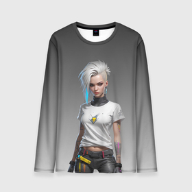 Мужской лонгслив 3D с принтом Блондинка в белой футболке Cyberpunk 2077 в Курске, 100% полиэстер | длинные рукава, круглый вырез горловины, полуприлегающий силуэт | 