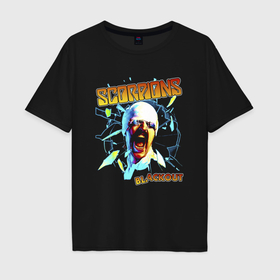 Мужская футболка хлопок Oversize с принтом Scorpions Blackout в Кировске, 100% хлопок | свободный крой, круглый ворот, “спинка” длиннее передней части | 