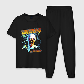 Мужская пижама хлопок с принтом Scorpions Blackout в Кировске, 100% хлопок | брюки и футболка прямого кроя, без карманов, на брюках мягкая резинка на поясе и по низу штанин
 | Тематика изображения на принте: 