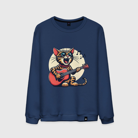 Мужской свитшот хлопок с принтом Забавный полосатый кот играет на гитаре в Тюмени, 100% хлопок |  | 