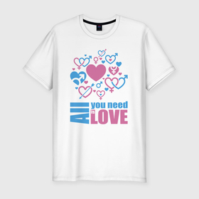 Мужская футболка хлопок Slim с принтом All you net is love в Тюмени, 92% хлопок, 8% лайкра | приталенный силуэт, круглый вырез ворота, длина до линии бедра, короткий рукав | 