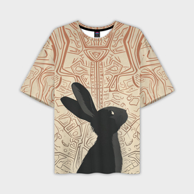 Мужская футболка oversize 3D с принтом Чёрный кролик с узорами ,  |  | Тематика изображения на принте: 
