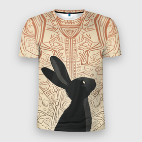 Мужская футболка 3D Slim с принтом Чёрный кролик с узорами , 100% полиэстер с улучшенными характеристиками | приталенный силуэт, круглая горловина, широкие плечи, сужается к линии бедра | Тематика изображения на принте: 