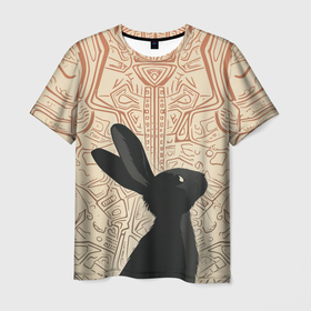 Мужская футболка 3D с принтом Чёрный кролик с узорами , 100% полиэфир | прямой крой, круглый вырез горловины, длина до линии бедер | Тематика изображения на принте: 