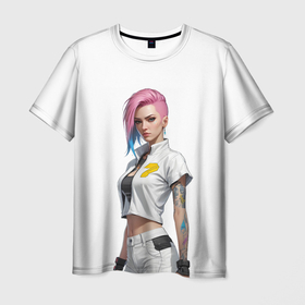 Мужская футболка 3D с принтом Девушка в белом Cyberpunk 2077 , 100% полиэфир | прямой крой, круглый вырез горловины, длина до линии бедер | 