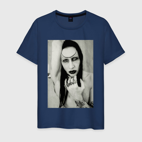 Мужская футболка хлопок с принтом Marilyn Manson black and white в Новосибирске, 100% хлопок | прямой крой, круглый вырез горловины, длина до линии бедер, слегка спущенное плечо. | Тематика изображения на принте: 