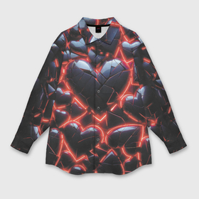 Мужская рубашка oversize 3D с принтом Разбитые сердца и красный неон ,  |  | 