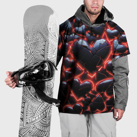 Накидка на куртку 3D с принтом Разбитые сердца и красный неон в Кировске, 100% полиэстер |  | Тематика изображения на принте: 