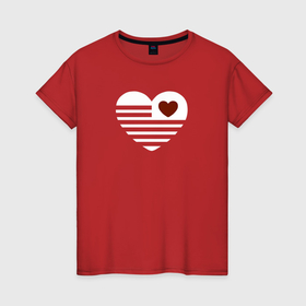 Женская футболка хлопок с принтом Полосатое сердечко в Белгороде, 100% хлопок | прямой крой, круглый вырез горловины, длина до линии бедер, слегка спущенное плечо | 