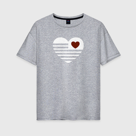 Женская футболка хлопок Oversize с принтом Полосатое сердечко в Санкт-Петербурге, 100% хлопок | свободный крой, круглый ворот, спущенный рукав, длина до линии бедер
 | 