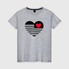 Женская футболка хлопок с принтом Полосатое сердечко в Белгороде, 100% хлопок | прямой крой, круглый вырез горловины, длина до линии бедер, слегка спущенное плечо | 