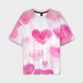Мужская футболка oversize 3D с принтом Акварельные розовые сердечки ,  |  | 