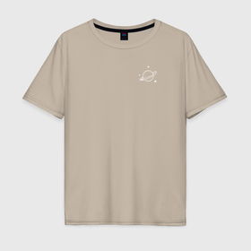 Мужская футболка хлопок Oversize с принтом Сатурн минимализм в Екатеринбурге, 100% хлопок | свободный крой, круглый ворот, “спинка” длиннее передней части | Тематика изображения на принте: 