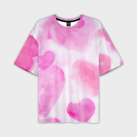 Мужская футболка oversize 3D с принтом Розовые сердечки акварель ,  |  | 
