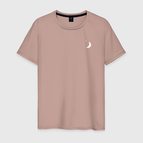 Мужская футболка хлопок с принтом Полумесяц и полярная звезда минимализм в Тюмени, 100% хлопок | прямой крой, круглый вырез горловины, длина до линии бедер, слегка спущенное плечо. | 