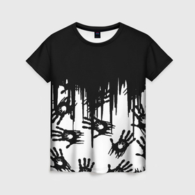 Женская футболка 3D с принтом Death Stranding отпечатки рук в Курске, 100% полиэфир ( синтетическое хлопкоподобное полотно) | прямой крой, круглый вырез горловины, длина до линии бедер | 
