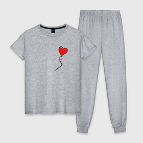 Женская пижама хлопок с принтом Воздушное сердце на верёвочке в Петрозаводске, 100% хлопок | брюки и футболка прямого кроя, без карманов, на брюках мягкая резинка на поясе и по низу штанин | 